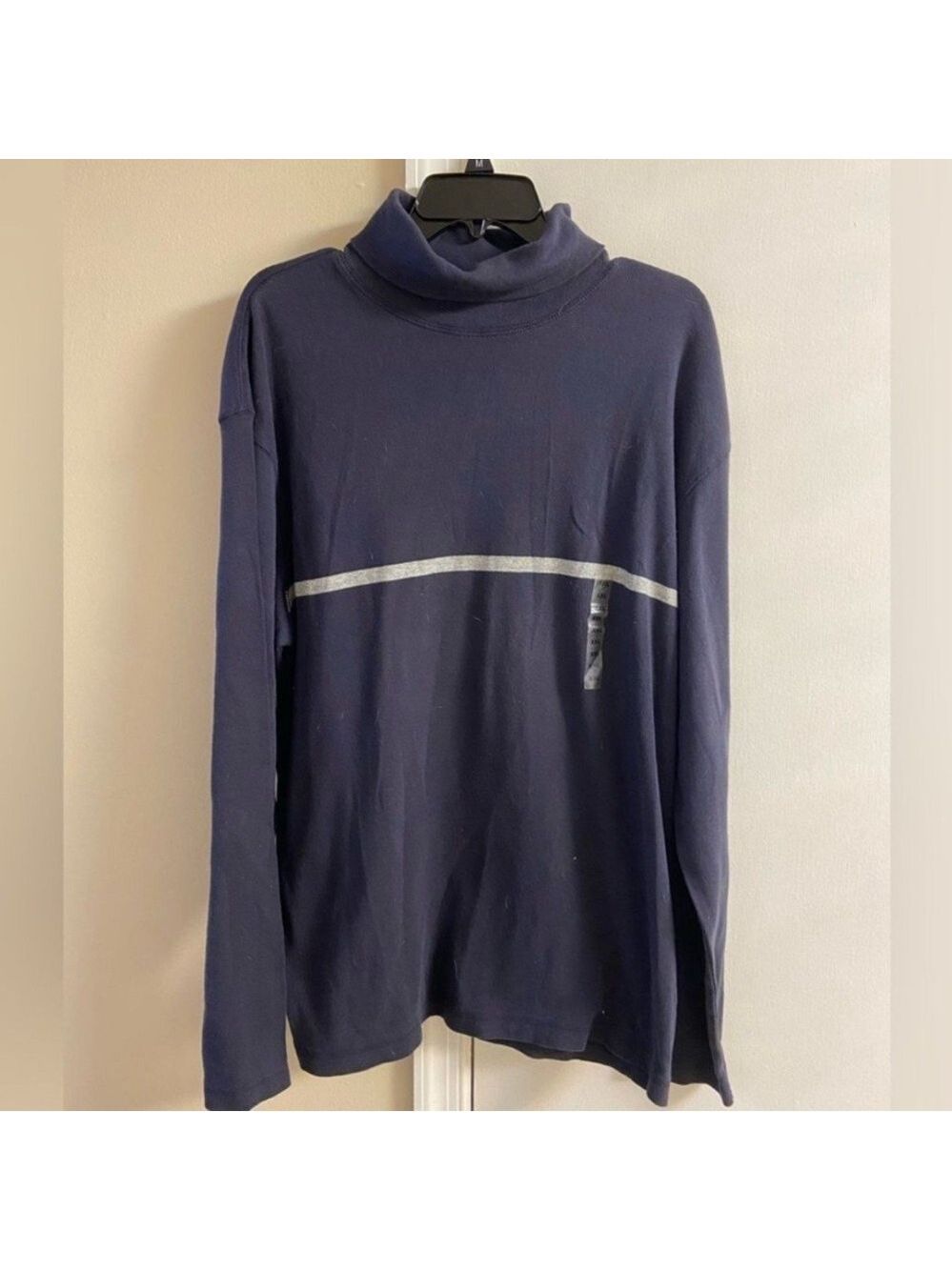 GAP Men's Navy Turtleneck Sweater fitted with Gray Stripe cotton XXL NWT